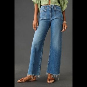 Anthropologie Paige Anessa High Rise Wide Leg Crop Jeans in Sunnie Distressed